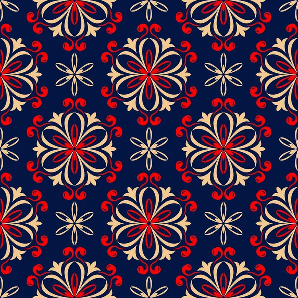 花卉无缝图案 彩色红色和蓝色背景为墙纸 纺织品和织品 — 图库矢量图片