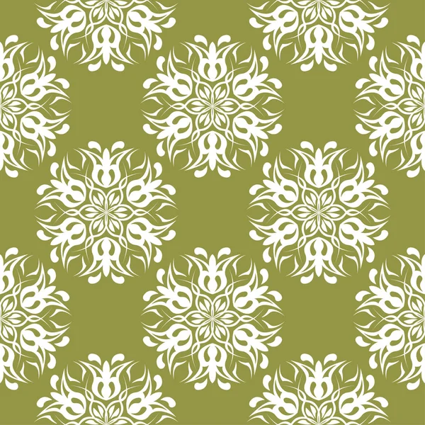 Zeytin yeşil zemin üzerine beyaz çiçek süsleme. Tekstil ve duvar kağıtları için seamless modeli