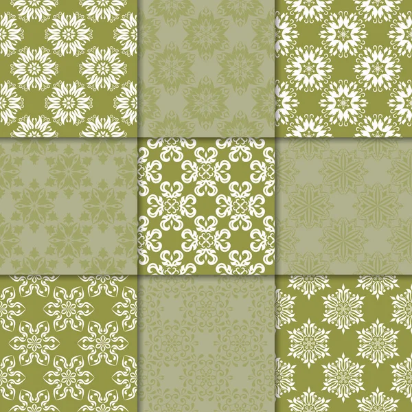 Zeytin Yeşil çiçekli süsler. Kağıt için dikişsiz desen koleksiyonu Tekstil
