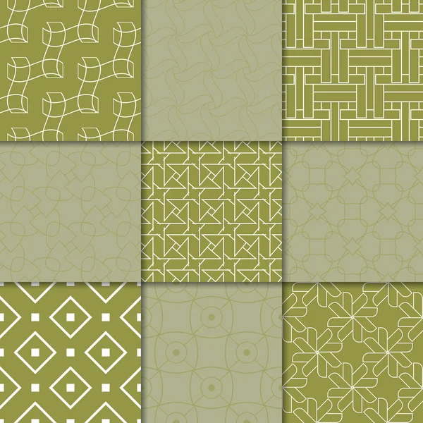 Zeytin yeşili geometrik süsler. Web, Tekstil ve duvar kağıtları için dikişsiz desen koleksiyonu