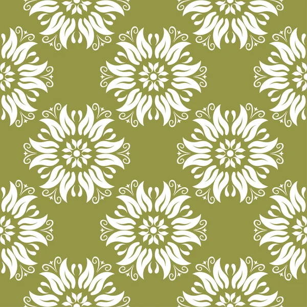 Zeytin yeşil zemin üzerine beyaz çiçek süsleme. Tekstil ve duvar kağıtları için seamless modeli