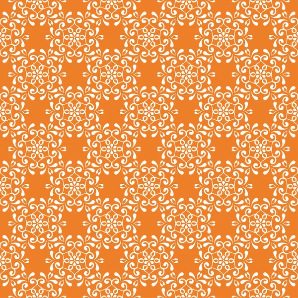 Vit Blommig Prydnad Orange Bakgrund Seamless Mönster För Textil Och — Stock vektor