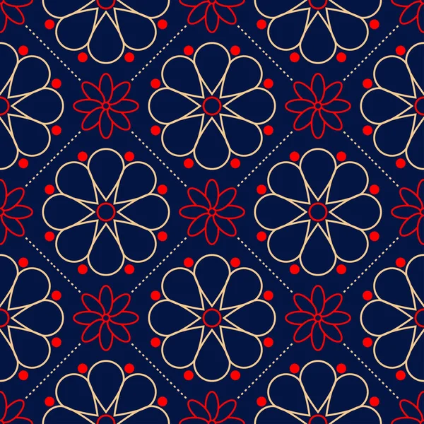 Çiçek sorunsuz arka plan. Duvar kağıtları, Tekstil ve kumaş için mavi arka plan üzerinde kırmızı ve bej çiçek öğeleri