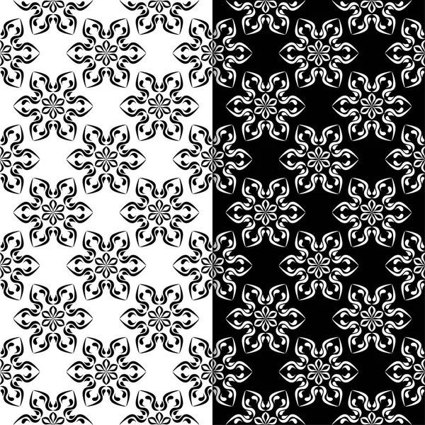 Siyah ve beyaz çiçek arka planlar. Tekstil ve duvar kağıtları için dikişsiz desen seti