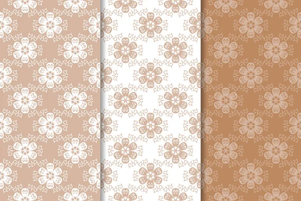 Kahverengi çiçek arka planlar. Tekstil ve duvar kağıtları için dikişsiz desen seti