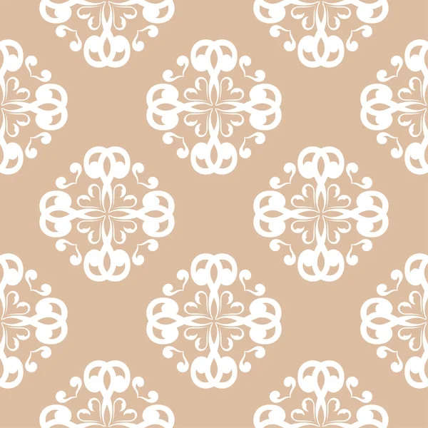 Bej renkli arka plan üzerinde beyaz çiçek süsleme. Tekstil ve duvar kağıtları için seamless modeli