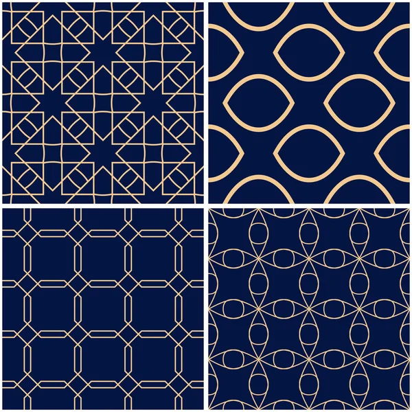 Geometrik desenler. Altın mavi sorunsuz arka planlar kümesi. Vektör çizim