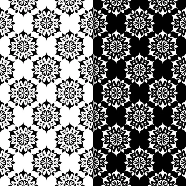 Zwart Wit Bloemen Achtergronden Set Van Zwart Wit Naadloze Patronen — Stockvector