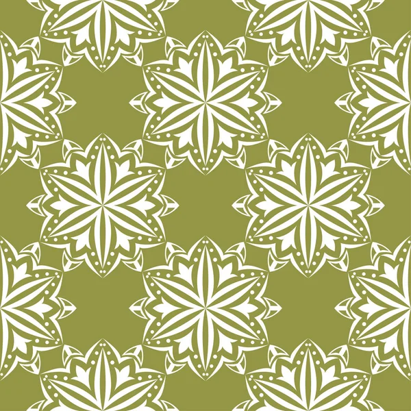 Zeytin yeşil zemin üzerine beyaz çiçek süsleme. Tekstil ve duvar kağıtları için seamless modeli