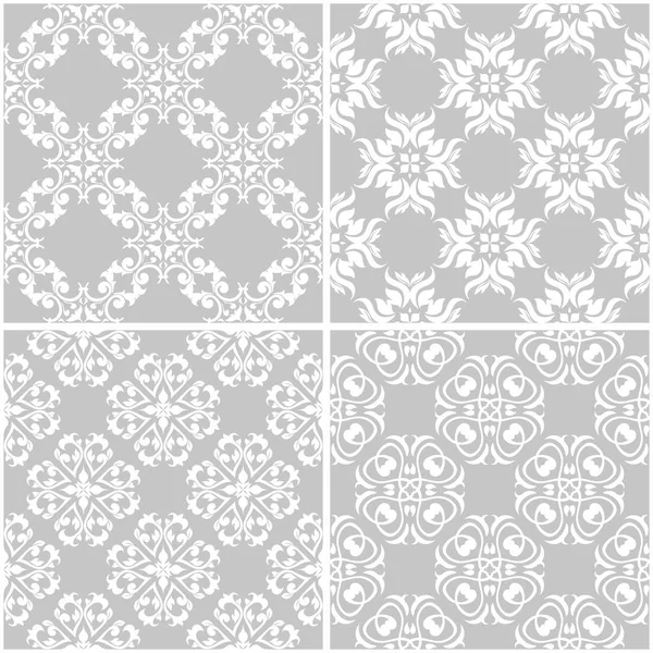 Çiçek desenleri. Tek renkli kesintisiz arka plan gri ve beyaz dizi. Vektör çizim