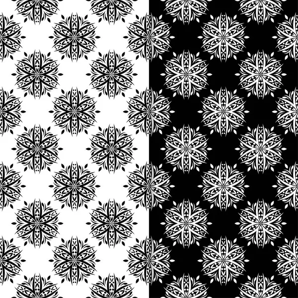 Black White Floral Backgrounds Set Seamless Patterns Textile Wallpapers — Stock Vector