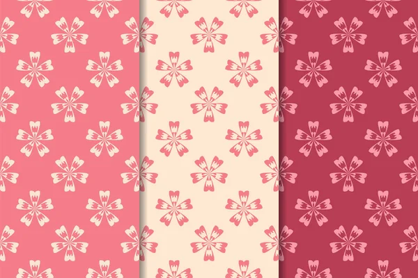 Kırmızı çiçekli süsler kümesi. Kiraz pembe dikey Dikişsiz desen. Duvar kağıdı arka plan