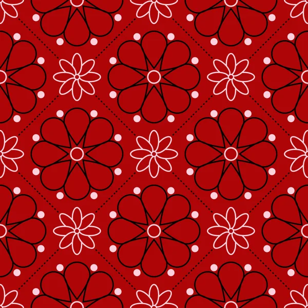 Rotes Nahtloses Muster Mit Schwarz Weißem Blumenmuster Hintergrundbilder — Stockvektor