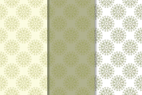 Zeytin yeşili çiçek arka planlar. Tekstil ve duvar kağıtları için dikişsiz desen seti