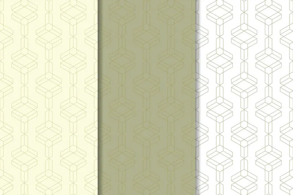 Zeytin yeşili ve beyaz geometrik süsler. Web, Tekstil ve duvar kağıtları için dikey Dikişsiz desen seti