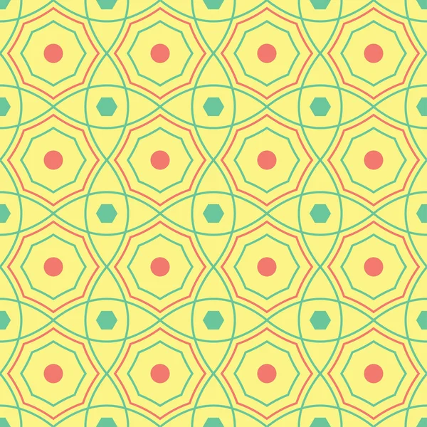 Geometrik şekilli elemanları ile sorunsuz arka plan. Parlak sarı arka plan duvar kağıtları, Tekstil ve kumaş için pembe ve yeşil tasarım ile