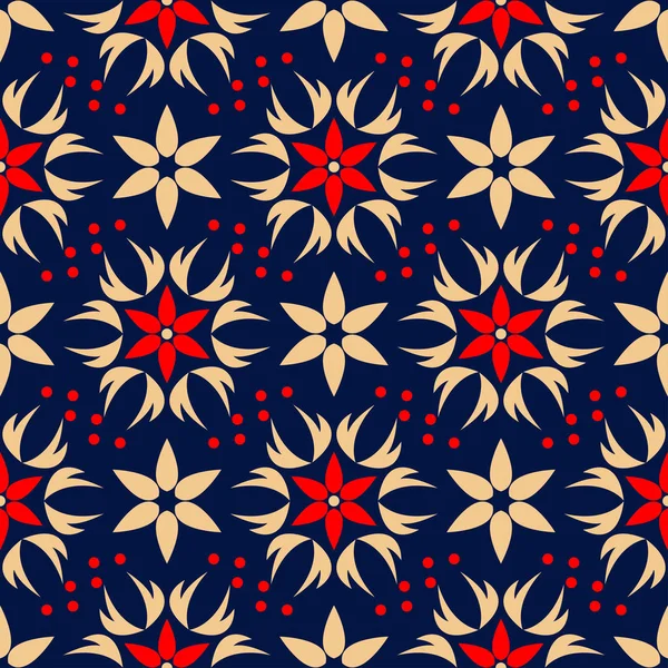 Çiçek sorunsuz arka plan. Duvar kağıtları, Tekstil ve kumaş için mavi arka plan üzerinde kırmızı ve bej çiçek öğeleri