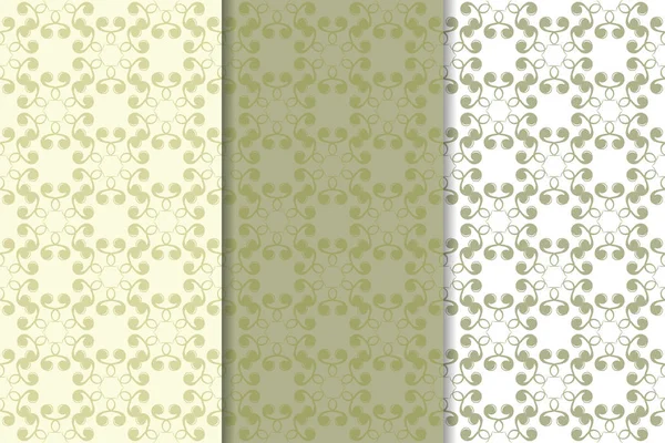 Zeytin yeşili çiçek desenleri. Tekstil ve duvar kağıtları için dikişsiz desen seti