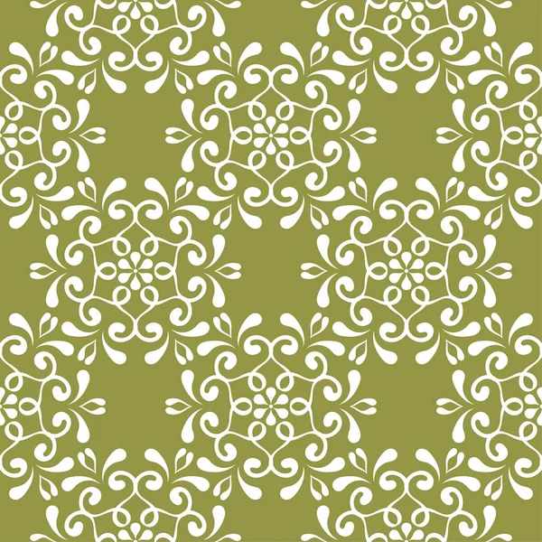 Zeytin yeşil zemin üzerine beyaz çiçek süsleme. Tekstil ve duvar kağıtları için seamless modeli