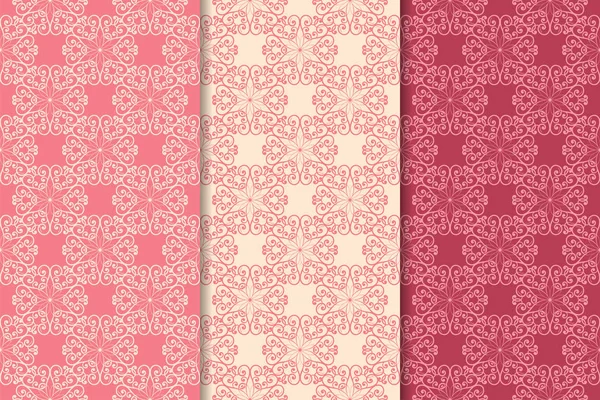 Kırmızı çiçekli süsler kümesi. Kiraz pembe dikey Dikişsiz desen. Duvar kağıdı arka plan