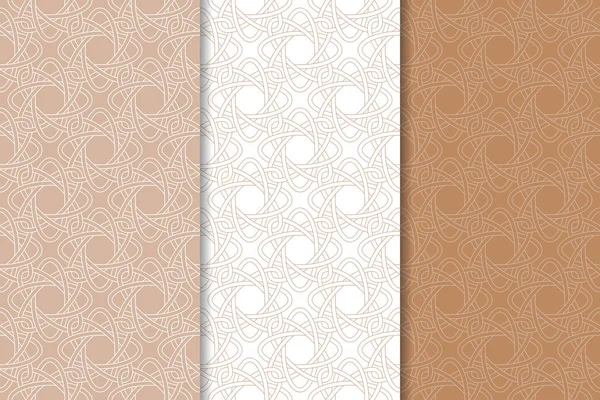 Kahverengi ve beyaz geometrik süsler. Web, Tekstil ve duvar kağıtları için dikişsiz desen seti