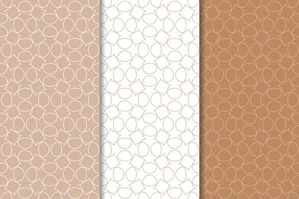Kahverengi ve beyaz geometrik süsler. Web, Tekstil ve duvar kağıtları için dikişsiz desen seti
