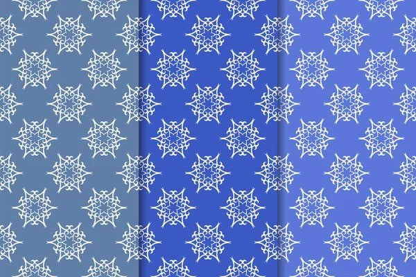 Blue Floral Ornaments Set Vertical Seamless Patterns Wallpaper Backgrounds — Stock Vector