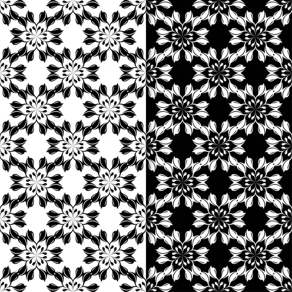 Siyah ve beyaz çiçek arka planlar. Tek renkli Dikişsiz desen Tekstil ve duvar kağıtları için set