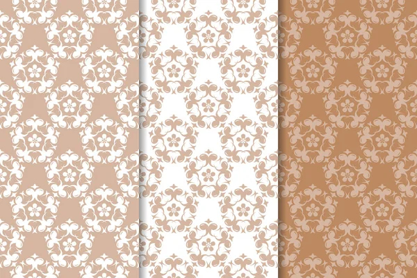 Çiçek süsler kümesi. Kahverengi, bej ve beyaz Dikişsiz desen Tekstil ve duvar kağıtları için