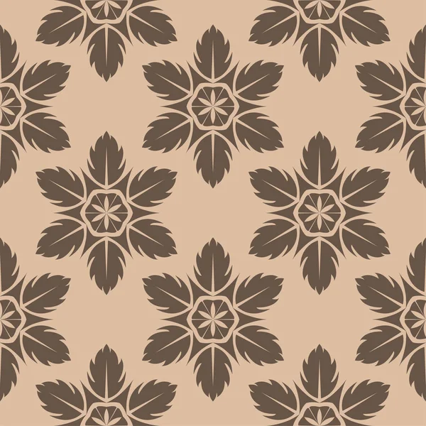 Bej Renkli Arka Plan Üzerinde Kahverengi Çiçek Süsleme Tekstil Duvar — Stok Vektör