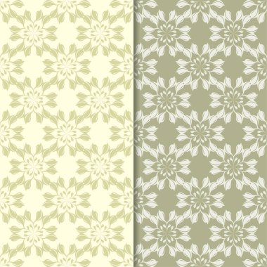 Zeytin yeşili ve bej çiçek arka planlar. Tekstil ve duvar kağıtları için dikişsiz desen seti