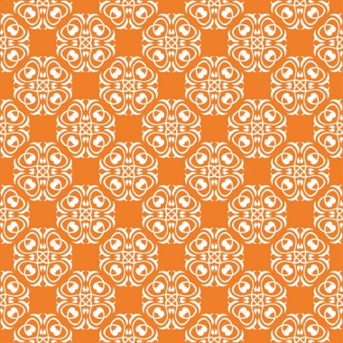 Turuncu zemin üzerine beyaz çiçek süsleme. Tekstil ve duvar kağıtları için seamless modeli