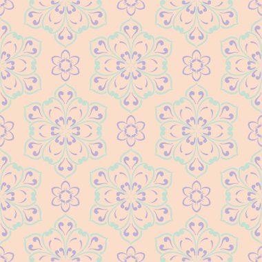 Duvar kağıtları, Tekstil ve kumaş için mor ve mavi tasarımları ile bej çiçek seamless modeli