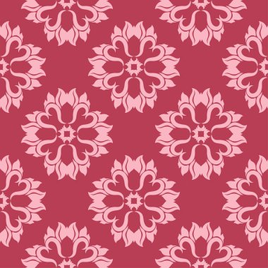 Kırmızı zemin üzerine çiçek süsleme. Tekstil ve duvar kağıtları için seamless modeli