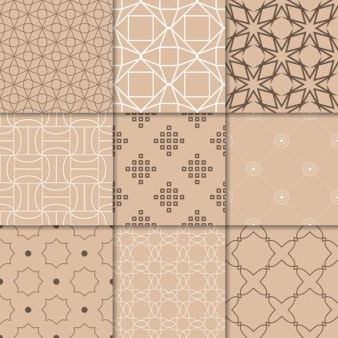 Kahverengi Bej geometrik süsler. Web, Tekstil ve duvar kağıtları için dikişsiz desen koleksiyonu