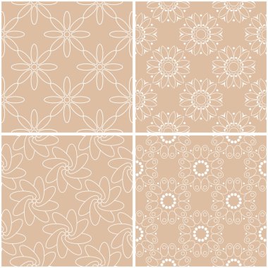 Çiçek desenleri. Sorunsuz arka plan bej ve beyaz dizi. Vektör çizim