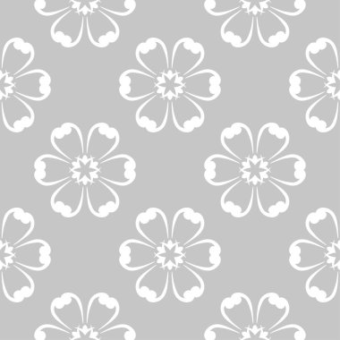 Gri arka plan üzerinde beyaz çiçek tasarım. Tekstil ve duvar kağıtları için seamless modeli