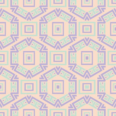 Kesintisiz geometrik bej arka plan mavi ve mor desenli. Duvar kağıtları, Tekstil ve kumaş için