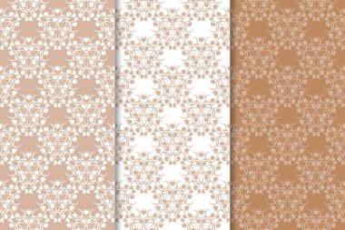 Kahverengi çiçek süsler. Tekstil ve duvar kağıtları için dikey Dikişsiz desen seti