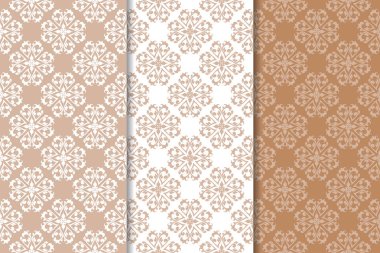 Kahverengi çiçek arka planlar. Tekstil ve duvar kağıtları için dikişsiz desen seti