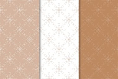 Kahverengi ve beyaz geometrik süsler. Web, Tekstil ve duvar kağıtları için dikişsiz desen seti