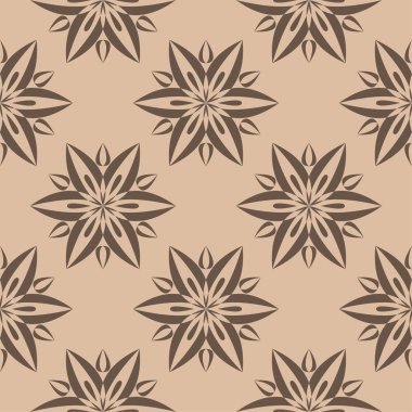 Bej renkli arka plan üzerinde kahverengi çiçek süsleme. Tekstil ve duvar kağıtları için seamless modeli