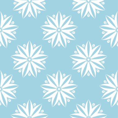 Mavi zemin üzerine beyaz çiçek süsleme. Tekstil ve duvar kağıtları için seamless modeli