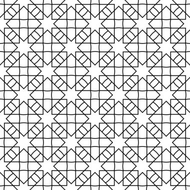 Beyaz arka planda siyah geometrik tasarım. Web, Tekstil ve duvar kağıtları için seamless modeli