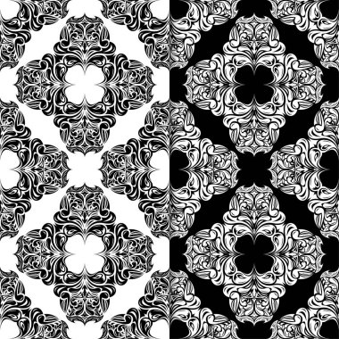 Siyah ve beyaz çiçek arka ayarlayın. Tekstil ve duvar kağıtları için dikişsiz desen