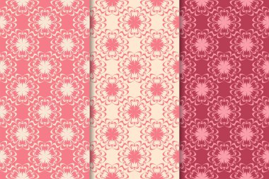 Kiraz kırmızı çiçek desenleri kümesi. Dikey Dikişsiz desen. Duvar kağıdı arka plan