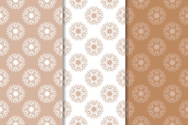 Kahverengi çiçek süsler. Tekstil ve duvar kağıtları için dikey Dikişsiz desen seti