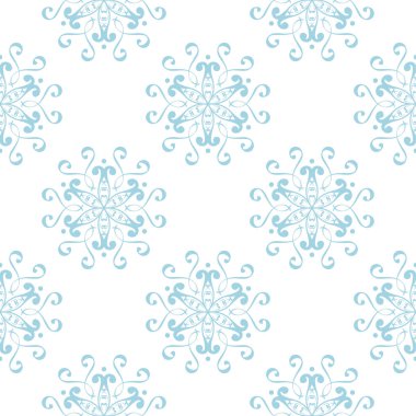 Beyaz zemin üzerine mavi çiçek süsleme. Tekstil ve duvar kağıtları için seamless modeli