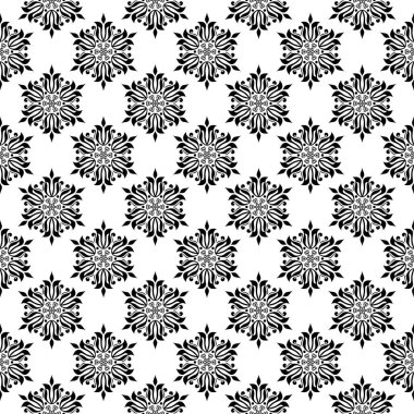 Beyaz arka planda siyah çiçek süsleme. Tekstil ve duvar kağıtları için seamless modeli