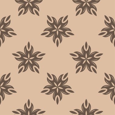 Bej renkli arka plan üzerinde kahverengi çiçek süsleme. Tekstil ve duvar kağıtları için seamless modeli